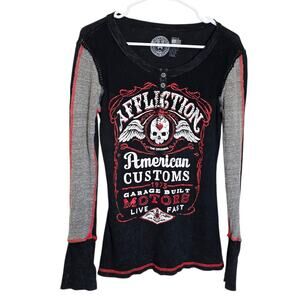 Vintage Y2K Affliction Barrel Aged Thermal Top Black Heather Grey Size Medium